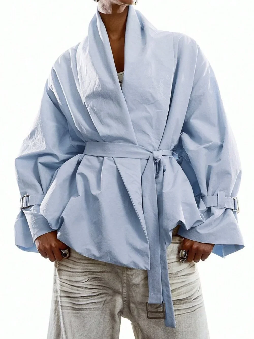 Blue Casual Women's Minimalist Long Sleeve Windbreaker Jacket - Picture 2 of 8